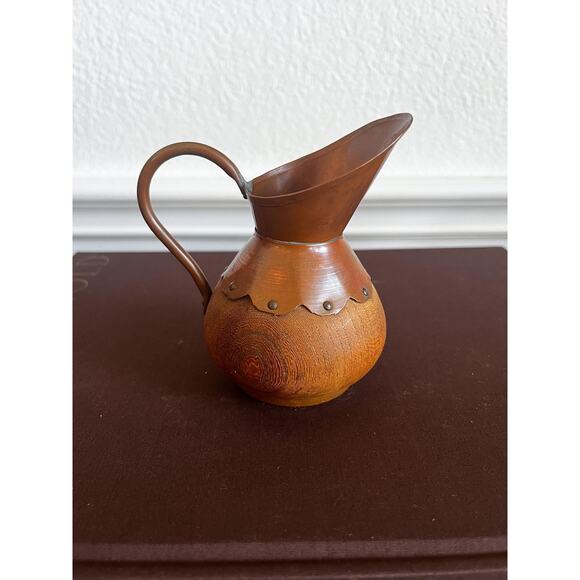 Vintage Swiss Copper Pitcher with Wooden Base - Picture 1 of 5